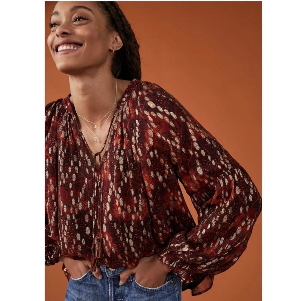 Anthropologie Love the Label puff sleeve Jane Peasant blouse Sz M